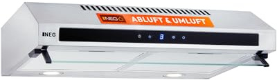 NEG Edelstahl Unterbau Dunstabzugshaube NEG15-TDL+ Classic Doppelmotor | 60 cm, 322 m³/h, Glasfront, Sensor Touch, Nachlauffunktion, Umluft, Abluftanschluss oben/hinten