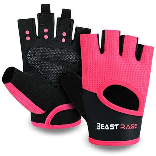 BEAST RAGE Fitness-Handschuhe, atmungsaktiv, für Männer und Frauen, Gewichtheben, Bodybuilding, Fitnessstudio, Training, rutschfest, Crossfit, Krafttraining, Radfahren (PINK, L)