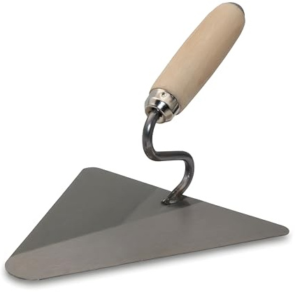 DEWEPRO Berliner Maurerkelle 200x190mm – Putzkelle Dreieckskelle mit S-Hals Schwanenhals – Gehärtetes 1,2mm Stahlblatt konisch geschliffen – Berliner Form mit ergonomischem Holzgriff – Profi Werkzeug
