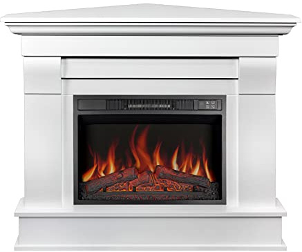 ArtiFlame Elektrokamin Albion Corner AF23S, Elektrischer Eckkamin mit Heizung 1800 W, realistischer 3D-Flammeneffekt, LED-Beleuchtung, Fernbedienung, Timer, Thermostat, Knistereffekt, MDF, Weiß
