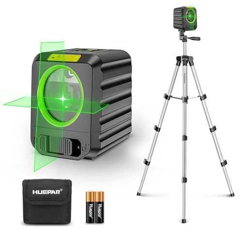 DIY Kreuzlinienlaser mit Stativ, Huepar 30M selbstnivellierendes Laserwasserwaagenwerkzeug, grüner Kreuzlinienlaser zum Aufhängen von Bildern, Fliesen, Bauprojekten, Batterie und Tragetasche inklusive