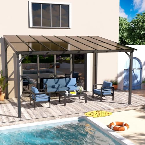 UDPATIO Terrassenüberdachung Borneo 4.2x3 m mit 6mm Doppelstegplatten aus Polykarbonat Stabilem Stahlrahmen und UV-Polycarbonat Dach für Garten, Terrasse, Champagner