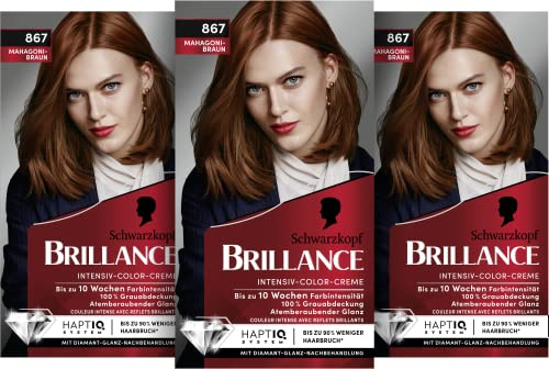 Brillance Intensiv-Color-Creme 867 Mahagonibraun (160 ml), dauerhafte Haarfarbe mit Diamant-Glanz und Pflege-Conditioner, für 10 Wochen Farbintensität