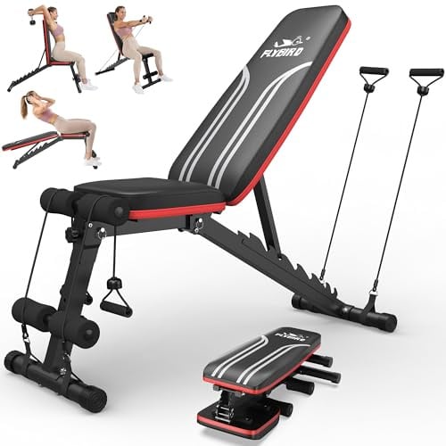 FLYBIRD Multifunktionale Hantelbank, 8-Fach Verstellbare Rückenlehne/3-Fach Verstellbare Fußstütze, 318kg Belastbarkeit, Klappbare Trainingsbank mit 90° für das Heim-Fitnessstudio