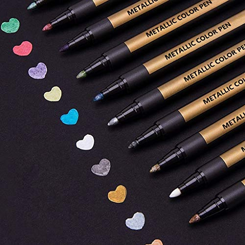Metallic Marker Stifte Set, ANYUKE 10 Farben Permanent Brush Pen für Fotoalbum zum Selbstgestalten, Gästebuch Hochzeit, Scrapbook, Gold Metallischen Stift set zum Bemalen Stein, Keramik, Glas, Holz