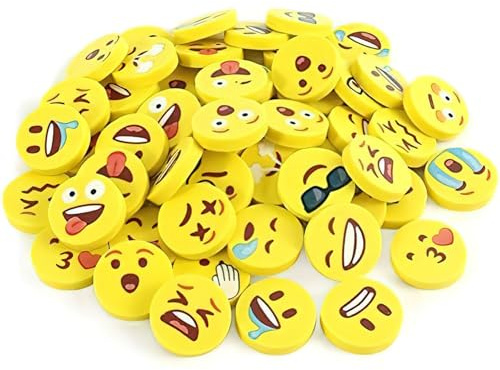 Koogel 60 Stück Radiergummi Mitgebsel, Runde Lachgesicht Radierer Set | Wurfmaterial für Karneval, für Fasching, für Kleine Geschenke, für Schule, für Tombola Gewinne, für Basteln
