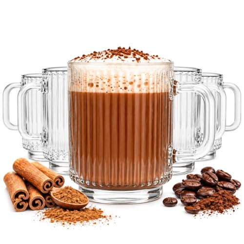 Sendez 6x Kaffeegläser Teegläser 360 ml Stapelbar mit Reliefstruktur Latte Macchiato Gläser