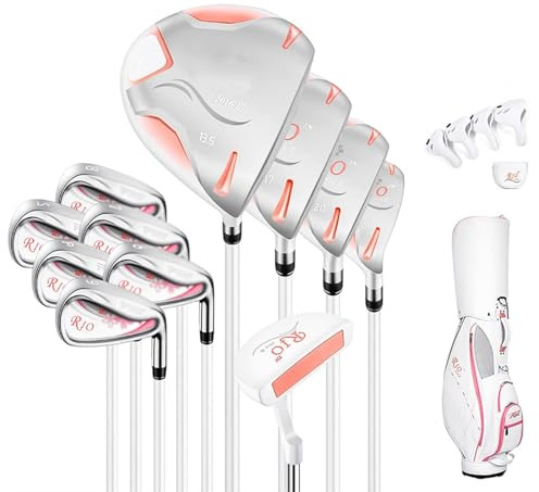 WTLONBF Komplettes Golfschläger-Paket für Damen, 11-teilig, inklusive Titan-Golfschläger, 3er- und 5er-Fairwayhölzer, 4 Hybridschläger, 6 9er-Eisen, Putter und Damen-Golftasche