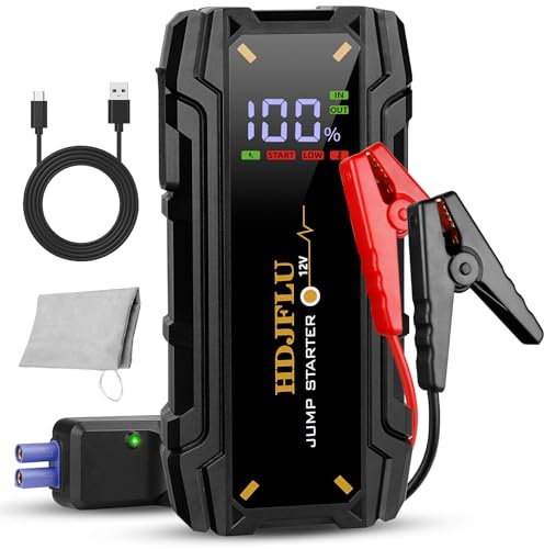 Starthilfe Powerbank Auto 3000A - HDJFLU Auto Starthilfe Powerbank für Pkw 7.0L Benzin & 5.5L Diesel, 12V Jumper Starter Booster mit Smart Starthilfekabel, LED Taschenlampe