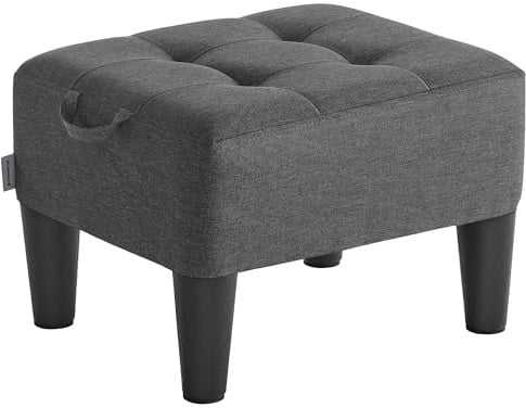 SONGMICS Sitzhocker, Fußhocker, Leinenimitat, Hocker, Dicke Polsterung, bis 150 kg belastbar, für Wohnzimmer Schlafzimmer Eingangsbereich, schiefergrau-tintenschwarz LOM502G01