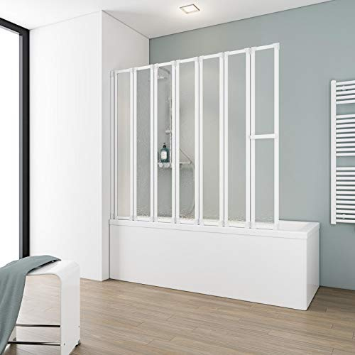 Schulte Duschwand für Badewanne 159 x 140 cm, faltbar, Alpinweiß | Badewannenaufsatz aus Kunstglas Softline hell mit einfachem Aufbau, hergestellt in Deutschland.