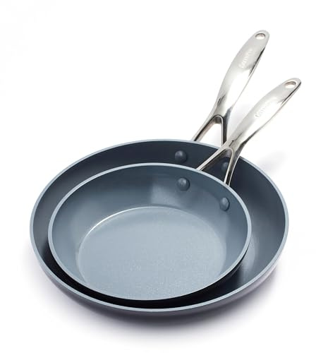 GreenPan Valencia Pro Harteloxierte Gesunde Keramik Anti-Stick 20 cm & 26 cm Bratpfannen-Set, PFAS-frei, Edelstahl-Griff, Induktion, Spülmaschinenfest, Backofenfest, Grau