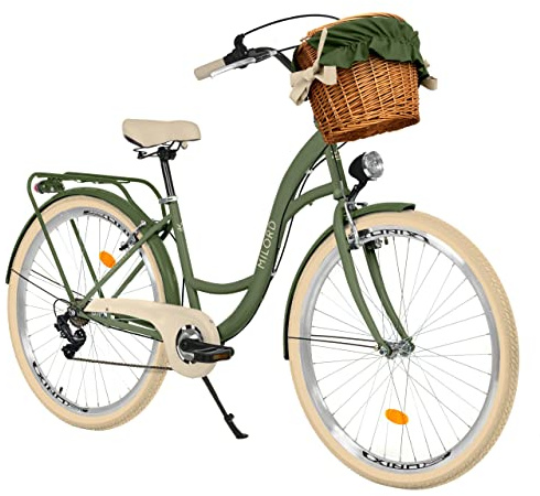 Balticuz OU Komfort Fahrrad Citybike Mit Weidenkorb Damenfahrrad Hollandrad, 28 Zoll, Grün-Creme, 7-Gang