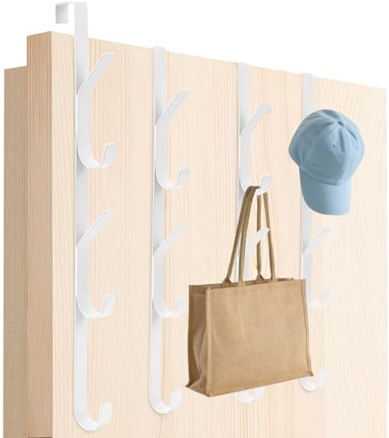 Tahbarshi Türhaken zum Einhängen, 4 Stück x 5 Haken Türgarderobe zum Einhängen, Clothes, Edelstahl Türhaken Innenseite, Platzsparende Kleiderhaken Tür, Flexible Garderobe Tür (Weiß, 1,7 cm)