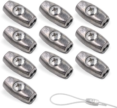 Licht-Zubehoer.de 10x Eiform Drahtseilklemme zum Schrauben, für Drahtseile Ø3,0mm | Zinkdruckguss, verzinkt, M5 Gewinde