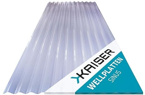 KAISER plastic® Wellplatten Klar | Wellplatten Dach, Welldach Kunststoff | Dachplatten wetterfest | Überdachung | Sinus 76/18 – 90 x 117 cm | 1 Stk.