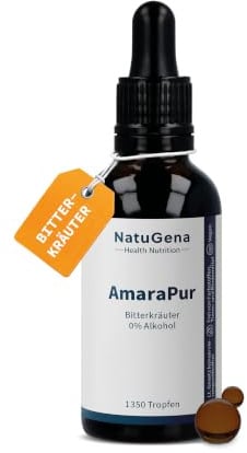 NatuGena AmaraPur – Bitterkräuter-Tinktur 0% Alkohol | 50 ml | 30 Tage | Bitterstoffkomplex aus traditionellen Kräutern & Gewürzen, regt Verdauungssäfte an – alkoholfrei, vegan, 1350 Tropfen