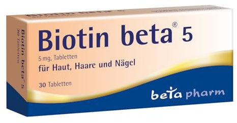 BIOTIN beta 5 Tabletten - Biotin 5mg hochdosiert (Vitamin B7) - Vitamine für gesundes Haarwachstum - für feste Nägel - Vitaminpräparat gegen Haarausfall - ohne Zusatzstoffe - für Erwachsene - 30 Stk.