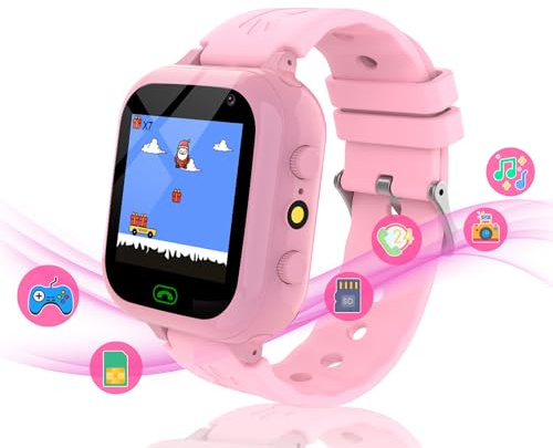 MiracDan Smartwatch für Kinder mit 25 Spielen, Musik, Kamera, SOS, Taschenlampe, Wecker - SIM ab 3-12 Jahren, Weihnachts- und Geburtstagsgeschenk, Rosa