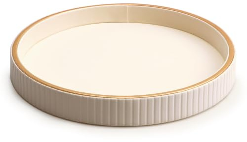 SANZIE Ledertablett, Schreibtisch-Aufbewahrung, Organizer (Weiß Platte) | Premium-Serviertablett, dekoratives Tablett, Valet-Tablett für Kleinteile, Kosmetik, Handy, Geldbörse, Besteck