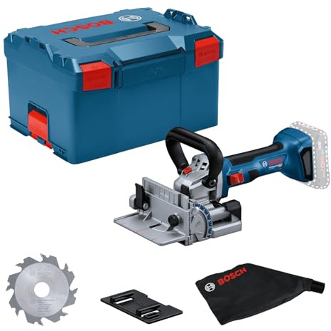 Bosch Professional 18V System Akku-Flachdübelfräse GFF 18V-22 (inkl. Scheibenfräser Ø 105 mm, Staubbeutel, Anklippscheibe, Zweilochmutterndreher, Einlage, L-BOXX, ohne Akku/Ladegerät)