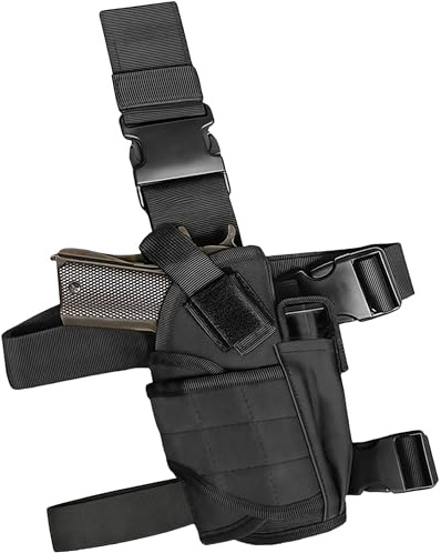 Peminkoo Drop Leg Holster, Rechtshänder Taktisches Oberschenkelholster für Pistolen und Pistolen Beingurt mit Magazintasche (Black)
