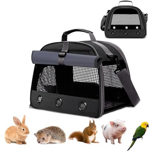 Transportbox Kaninchen Kleintier Haustier-Tragetasche, Meerschweinchen-Tragetasche, Faltbar und Atmungsaktiv (Schwarz)