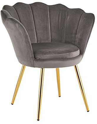Baroni Home Gepolsterter Sessel mit Muschel-Rückenlehne aus grauem Samt mit goldenen Beinen, für Wohn- und Schlafzimmer 69x71x84 cm