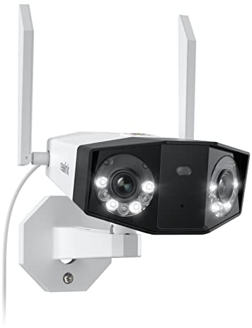 Reolink 4K Dual-Lens WLAN Überwachungskamera Aussen, 180° Ultra-Weitwinkel | Person-/Fahrzeug-/Haustier-Erkennung, 2,4/5 GHz Dualband Wi-Fi 6, Farbnachtsicht, 2-Wege-Audio, Lokaler Speicher, Duo 2 WiFi