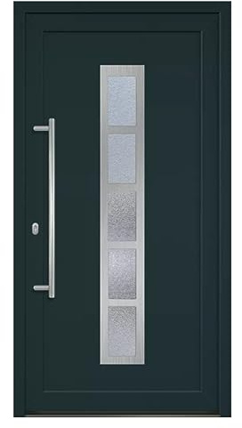 HORI Haustür Eingangstür Komplettset – Robuste Hauseingangstür mit moderner Optik, hoher Wärmedämmung & Sicherheit, Farbe: anthrazit (innen weiß) - DIN links - Modell: Frame - 198 x 98 cm
