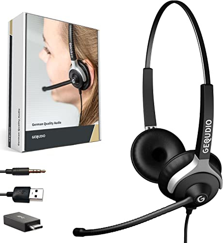 Gequdio WA9027 2-Ohr Business Headset kabelgebunden Schwarz USB-A/USB-C/3,5mm für PC/Mac/Smartphone 80g