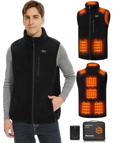 Hecusma Fleece Heizweste Herren mit powerbank 16000 mAh 7.4 V, Wärmeweste Herrens, Elektrisch Beheizte Weste Herren auf der Skifahren