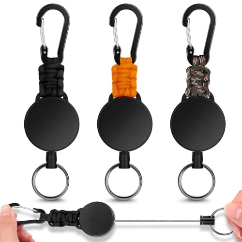 Schlüsselanhänger Ausziehbar,3 Stücke Schlüsselband Ausziehbar | Ausweis JoJo mit 60cm Ausziehbar Stahlseil,Einziehbarer Schlüsselanhänger Schlüsselkette mit Karabiner