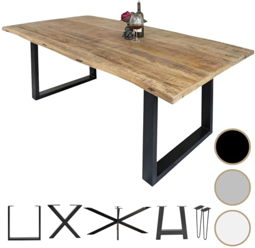 Loreno Massiver Esstisch 120x80cm - 300x100cm aus Mangoholz mit Baumkante | Handgefertigter Tisch, Gestelle, Nachhaltig und Stabil, Tisch Holz Esszimmer, Küchentisch Holz, Esstisch Echtholz