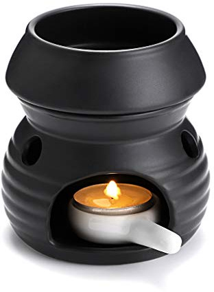 SUMNACON Duftlampe aus Keramik mit Kerzenhalter Teelichthalter Kalebasse Aromalampe Duftlicht Aromabrenner für Duftöl und Duftwachs (Schwarz)