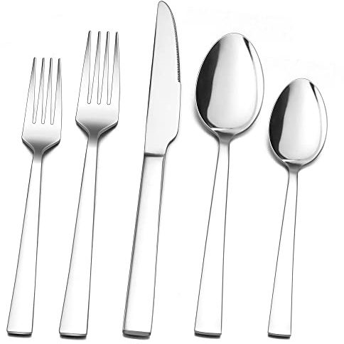 Herogo Besteck Set 12 Personen, 60 Teiliges Besteckset Edelstahl Poliert Essbesteck, Silber Tafelbesteck mit Gabel Löffel Messer Set für Familie/Party/Hotel, Rostfrei, Spülmaschinenfest