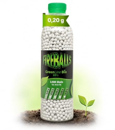 FireBalls Softairkugeln Green Line Bio PLA BBS 3.000er Flasche Weiss Airsoftkugeln (Bio 0,20g)
