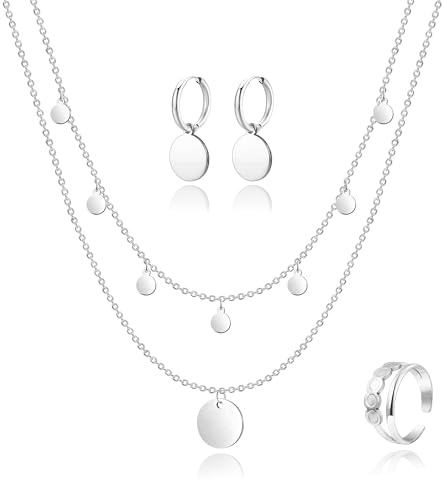 Kenivira Schmucksets für Damen,Gold Schmuck Set,Gold/Silber Anhänger Halskette Gold Ohrringe Gold Ring Set für Damen,Schmucksets Geschenke für Damen