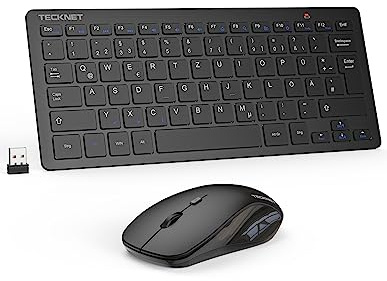 TECKNET Kabelloses Tastatur Maus Set, Deutsch QWERTZ Layout, 2.4 GHz Funk Mini Tastatur Mouse, 15m Reichweite Verbindung, Wireless Leise Funktastatur mit Maus für PC, Laptop, Smart TV, Schwarz