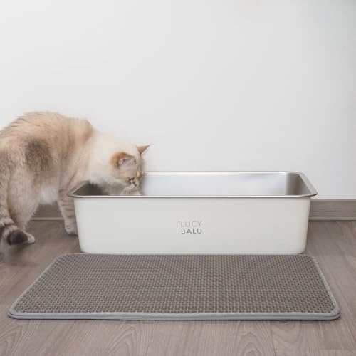 LucyBalu® LOOMAT Streumatte Bienenwabenstruktur – Grau | Auffangmatte für Katzenklo, pfotenfreundliche Waben, rutschfest, waschbar