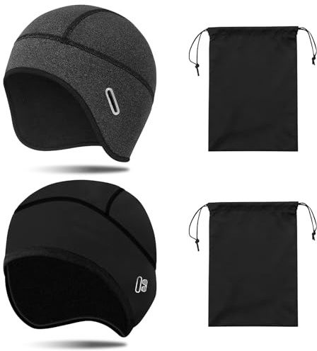 Yuaerbuo 2 Stück Fahrradmütze Unter-Helm Winter mit 2 Aufbewahrungstaschen, Mütze Unter Fahrradhelm mit Ohrabdeckungen Brillenlöchern Fahrrad Winter Unterhelmmütze für Wintersport Herren/Damen
