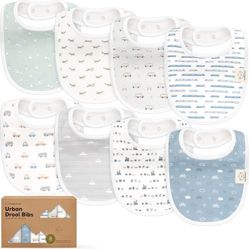 8-Pack Bio Lätzchen Baby für Jungen, Mädchen - Weiche Baumwolle zum Sabbern und Zahnen Sabberlätzchen, Saugfähig, Leicht Zu Reinigen und Anzulegen Baby Bibs für Kleinkind, 0-24 Monate (Vessels)