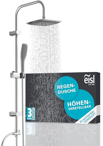 EISL Duschset EASY FRESH, Duschsystem ohne Armatur 2 in 1 mit großer Regendusche (250 x 200 mm) und Handbrause, Regendusche ohne Armatur ideal zum Nachrüsten, komplettes Montageset, Chrom DX12006