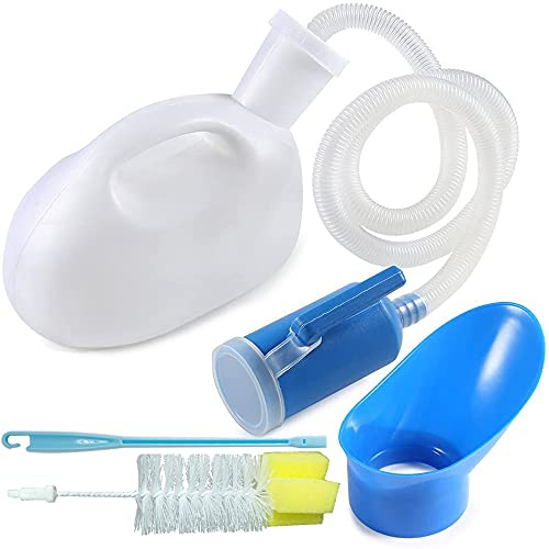 testyu 2000ML Urinflaschen Unisex mit Halterung, Auslaufsicherer Deckel und Schlauch, Tragbare Urinalflasche für Männer Frauen mit Reinigungsbürste für Behinderte, ältere, Auto, Camping, Weiß