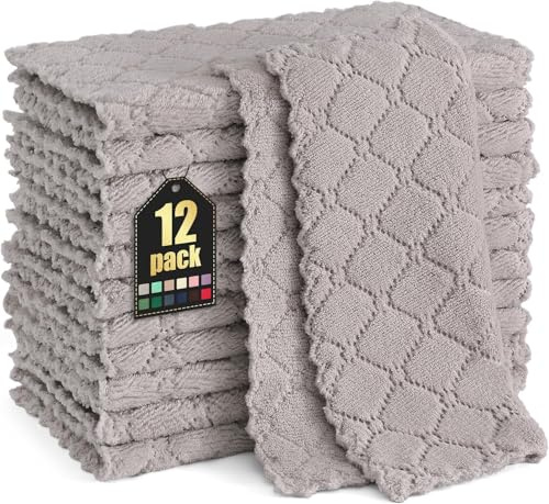 Moosfor Reinigungstücher Mikrofasertücher Waschbar Putzlappen Mikrofaser Weiche Fusselfrei Geschirrtücher Lappen Küchentücher, 12 Stück, 25x25 cm, Grau
