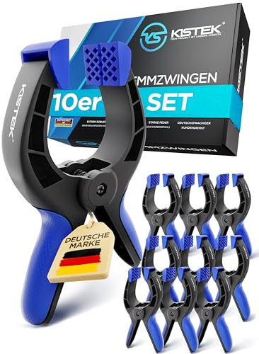 KISTEK® Klemmzwingen Set [10 Stück] - Federklemmen mit über 8cm Spannweite und starker Spannkraft - Klammern zum Leimen von Holz, Metall, etc. - Ideal zum Klemmen bei Fotografie, Pool & Werkstatt