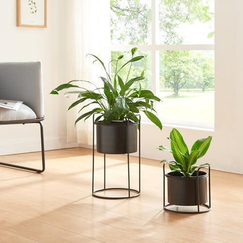 [en.casa] Pflanzenständer Osen 2er Set Blumentopfständer Blumentofphalter Pflanzenregal in 2 Größen Blumenständer Blumenhocker Metall Schwarz