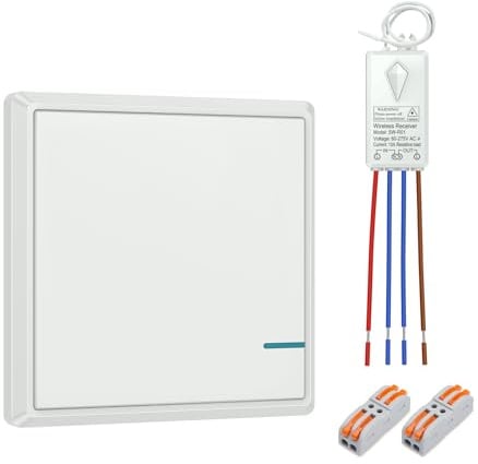 230V Lichtschalter Set, Thinkbee An Aus Schalter Wireless Drahtlose Elektrische Schalter mit Empfänger, 433MHz RF Funkschalter 500M Reichweite, Wireless Lighting Switch for Fixtures 80~275V 10A 1000W