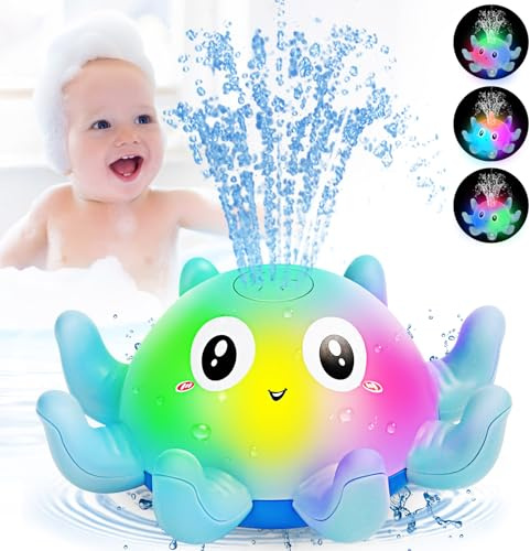 Jovicos Badewannenspielzeug, Oktopus Spray Badespielzeug Baby mit Licht | Wasserspielzeug Baby Badewann Spielzeug Kinder Geschenk (Blau)
