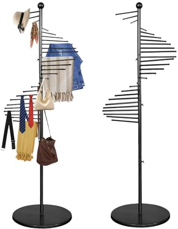 simdennr Schalhalter, kommerzieller stehender Schalbügel | spiralförmiger Metall-Organizer mit 30 Kleiderstangen, für Schals, Krawatten, Gürtel, Hosen, 170 cm x 42 cm (Schwarz)
